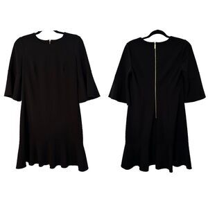 ELLEN TRACY Woman's Black Bell Sleeve Ruffle Hem Exposed Back Zipper Size 6